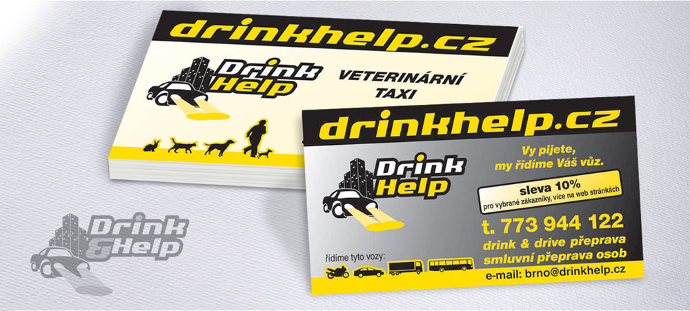 tisk oboustranných vizitek pro drink taxi, euro formát 9x5 cm, barevný oboustranný tisk na 300gm2 křídě